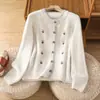 Foto real de artículos grandes 2026 nuevo estilo coreano flor tejido grueso suéter cálido cárdigan top pequeño chaqueta mujer