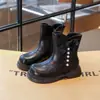 Botines Cortos Forrados de Felpa para Niñas Otoño Invierno Nuevo Estilo Princesa Botas de Cuero con Lazo de Perlas Botas Martin para Niños Botas de Algodón Cálidas