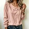 Camisa de Veludo Cotele 2026 Transfronteiriça com Gola Irregular Inclinada, Manga Longa, Blusa Casual Solta para Mulheres na Primavera, Outono e Inverno
