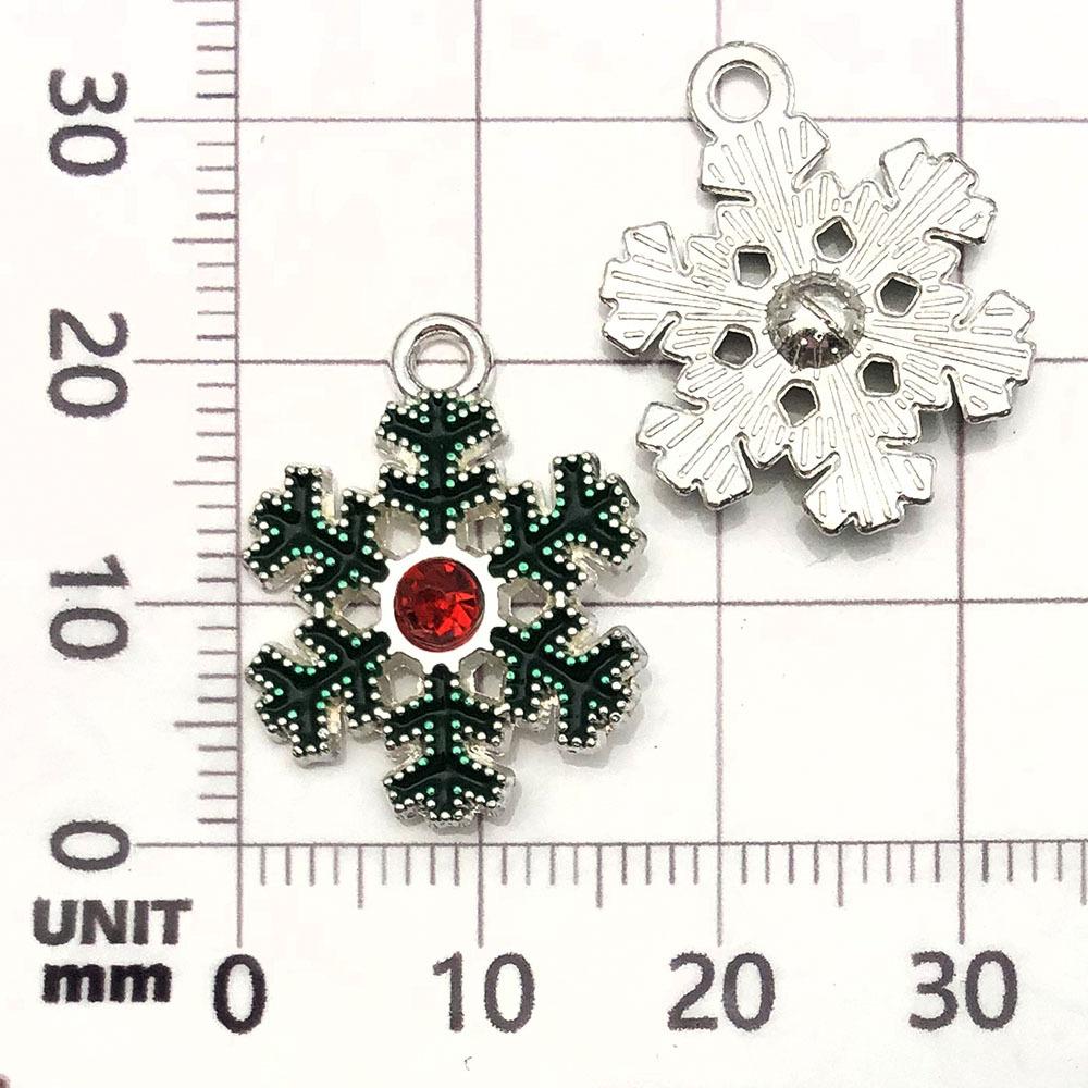 14312-J-绿色滴油亮银锌合金圣诞雪花17x22-1.1