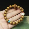 Pulsera de Nanmu Dorado de 10 mm Anillo Danza del León Pulsera para Hombres y Mujeres, Estilo Nacional Cuentas Budistas, Cuentas de Rosario, Venta al por Mayor
