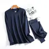 Ropa de otoño pantalones largos algodón suéter de algodón fino para hombre algodón traje de ropa interior térmica para jóvenes y mediana edad cuello alto medio otoño e invierno