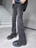 Jeans estilo americano High Street All-match Preto Tingido com Água Moda Zíper Lateral Micro La Micro Elástico Reto Casual Nicho para Homens e Mulheres