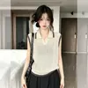 Chaleco de Punto Color Albaricoque con Cuello Polo Hueco para Mujer, Casual de Verano, Corte Holgado, Top Camiseta sin Mangas Versátil