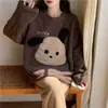 Pijamas Nuevos de Otoño e Invierno para Mujer, Franela Engrosada, Dulce Dibujo Animado Casual Pulóver de Manga Larga Terciopelo Coral Ropa de Casa para Mujer