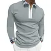 Outono 2024 Novo Exportação Transfronteiriça Masculino 3D Estampado Cor Sólida Casual Zíper Manga Longa Camisa Polo Camisa Paul