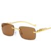 Gafas de Sol Cuadradas Decorativas sin Marco de Guepardo para Hombres y Mujeres, Gafas de Metal con Cabeza de Leopardo, Gafas Transfronterizas, Gafas de Sol con Protección UV400