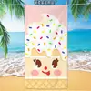 Toalla de playa para dropshipping transfronterizo de Temu, impresión de pastel de helado, microfibra ultra fina, absorbente de agua, secado rápido, toalla de baño de dibujos animados