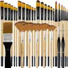 Conjunto de Pincéis para Pintura a Óleo com 32 Peças, Transfronteiriço, com Cabos de Madeira de Nylon, Pincéis Planos, Pincéis para Arte de Parede Pintados à Mão, Pincéis para Arte Guache Acrílico