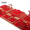 Conjunto de Adereços para Exibição de Joias, Bandeja de Joias de Veludo Vermelho, Suporte para Anéis e Colares, Suporte de Balcão