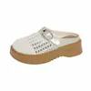 Nuevo Estilo Mocasín Tejido 2026 Zapatillas de Media Pantufla Cerradas, Zapatillas de Suela Gruesa, Sandalias Retro de Plataforma Hueca para Mujer