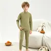 Conjunto de Roupa Íntima Térmica Escovada para Crianças, Pijama de Outono e Inverno para Meninos, Roupa de Casa para Crianças Maiores, Tops e Calças de Outono para Meninas