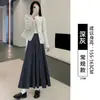 Falda midi de terciopelo para mujer, nueva colección de otoño 2026, de cintura alta, adelgazante, línea A, mezcla de lana, fluida, falda plisada