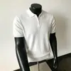 Polo de punto para hombre, verano, con solapa, cremallera, casual, manga corta, color liso, transpirable, moda, versátil, top de manga corta