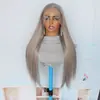 Exportación Europea y Americana Nueva Moda Cosplay Gris Medio Cabello Largo Lacio Encaje Frontal 13*4 Peluca de Fibra Química