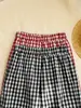 Pantalones de cuadros de pierna ancha para niñas de verano, un conjunto de dos, con cintura elástica, estampado de cuadros retro, ligeros, de pierna recta, pantalones largos casuales, modernos