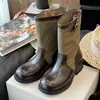 Estilo nuevo 2026, con suela de plataforma, botines retro de lona tipo Martin, punta redonda, tacón grueso, para mujer, con bloques de color, tacón apilado, botines estilo Western