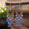 Pendientes largos con flecos de estilo étnico transfronterizos, Pendientes de cristal bohemios, Accesorios de viaje estilo vacaciones de verano de Yunnan