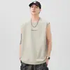 Verão novo colete peso pesado 260g camiseta masculina gola redonda solta sem mangas versátil fina fitness esportiva maré