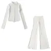 Atacado de fabricante transfronteiriço de roupas femininas 2026 cardigã térmico de gola alta com zíper slim fit e calça de microflare compridas