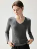 Suéter de Cachemir con Cuello en V 2026 Otoño/Invierno Nuevo Estilo para Mujer Ajustado Favorecedor Capa Base Estilo Elegante Color Sólido Canalé Suéter Cálido