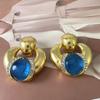 Brincos de vidro de lua azul pavão francês Brincos de design de nicho de ouro retrô antigo feminino
