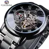 Nuevo Producto Forsining Moda Casual Europea y Americana para Hombre Correa de Acero Romano Hueco Automático Mecánico Reloj Venta al por Mayor