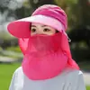 Chapéu de Sol Removível para Mulheres Verão Estilo Coreano Chapéu de Topo Vazio Aba Larga Anti-UV Chapéu de Sol para Ciclismo Chapéu com Máscara Facial