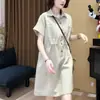 Vestido de Verano 2026 Nueva Moda Estilo Ropa de Trabajo Doble Bolsillo Cintura con Cordón Adelgazante Elegante Casual Francés Tallas Grandes