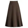 Falda Sencilla Versátil de Color Sólido para Mujer 2026 Otoño Nueva Cintura Alta con Pliegues Elegante Dobladillo Amplio Longitud Media Falda de Línea A