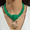 Joyería de Estilo Europeo y Americano, Diseño Único de Nudo con Elementos de Hoja, Estrella de Mar y Concha, Collar Exagerado, Collar Sencillo con Colgante de Cordón