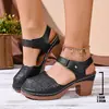 Sandalias para Mujer 2025 Nuevo Estilo de Comercio Exterior Europeo y Americano Punta Cerrada Correa Única Tacón Alto Grueso Talla Grande Punta Redonda Sandalias para Mujer