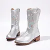 Botas Martin para Meninas 2026 Outono/Inverno Novo Estilo Bordado Infantil Botas de Couro Ocidentais Cowboy Cavaleiro Meio da Panturrilha
