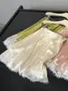 Falda Midi Elegante de Encaje de Acetato de Peso Pesado con Empalmes, Cintura Alta, Estilo Verano Nuevo, Ceñida, Línea A