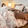 Conjunto de Roupa de Cama de Quatro Peças, Algodão Puro, 100% Floral, Capa de Edredom Outono e Inverno, Lençol de Cama, Conjunto de Roupa de Cama de Três Peças para Dormitório Estudantil a