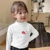 Y2122# T-shirt de manga comprida com gola semi-alta dupla face de veludo para meninas, outono e inverno, forro interno quente para bebês