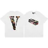 Camisa Casual de Manga Corta Holgada para Hombre Vlone Jerry Letra V Estampado Marca de Tendencia Transfronteriza 260g