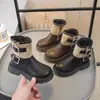 Botas Infantis Cano Baixo Super Macias Outono e Inverno Botas de Couro para Meninas Estilo Princesa Botas Forradas com Lã Fivela de Cinto Botas Curtas para Meninos Único