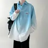 Camisa versátil de otoño para hombre, corte holgado, para uso diario, retro, a juego para parejas, estilo universitario, camisa moderna de estilo coreano