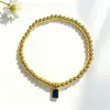 Pulsera Rectangular Colorida Hecha a Mano con Cuentas, Estilo Simple de Lujo de Nicho, Pulsera Elástica Versátil de Cobre, Joyería para Mujer
