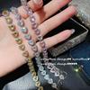 Colar Coração de Pêssego Brilhante Banhado a Ouro 18K Oito Corações e Oito Flechas Zircônia Rosa Diamante Completo Corrente de Amor Ajustável