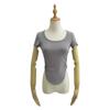 2024 Nova U-neck Formiga cintura apertada plissado manga curta T-shirt feminina estilo americano quente menina curva Hem Sexy Top