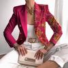 2023 Ropa Exterior Nueva Europea y Americana para Mujer Otoño e Invierno Traje Pequeño Estampado Slim Moda Top Corto de Doble Botonadura para Mujer