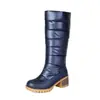 Botas de nieve para mujer 2026, comercio exterior, punta redonda, tela de plumón, botas casuales de caña alta con tacón grueso de punta redonda para mujer, AliExpress