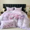 Sin pelusa~ Juego de cuatro piezas engrosado para otoño e invierno, algodón de fibra larga, cepillado, con estampado digital de estilo pastoral, juego de ropa de cama de algodón puro