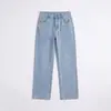 Direto da fábrica, jeans de sarja lavada de cor clara, estilo europeu e americano, para mulheres, cintura alta, soltos, modeladores, calças versáteis de perna reta, em estoque