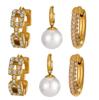 Elegante anillo de lujo ligero con forma de U y pendientes de circonita hueca, colección de joyas francesas de acero inoxidable de alta calidad chapados en oro.