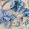 Goma para el pelo fresca de cuadros azules con colores contrastantes, Lazo para moño estilo perezoso, Nuevo accesorio para el pelo de primavera y verano