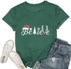 Camiseta Navideña DESFSE para Mujer Manga Corta Árbol de Cuadros Búfalo Navideño Estampado de Patrón Lindo