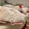 Juego de cuatro piezas de colcha de encaje de algodón fresco y sencillo estilo Ins, juego de cuatro piezas de falda de cama bordada estilo princesa fresco y sencillo teñido en hilo